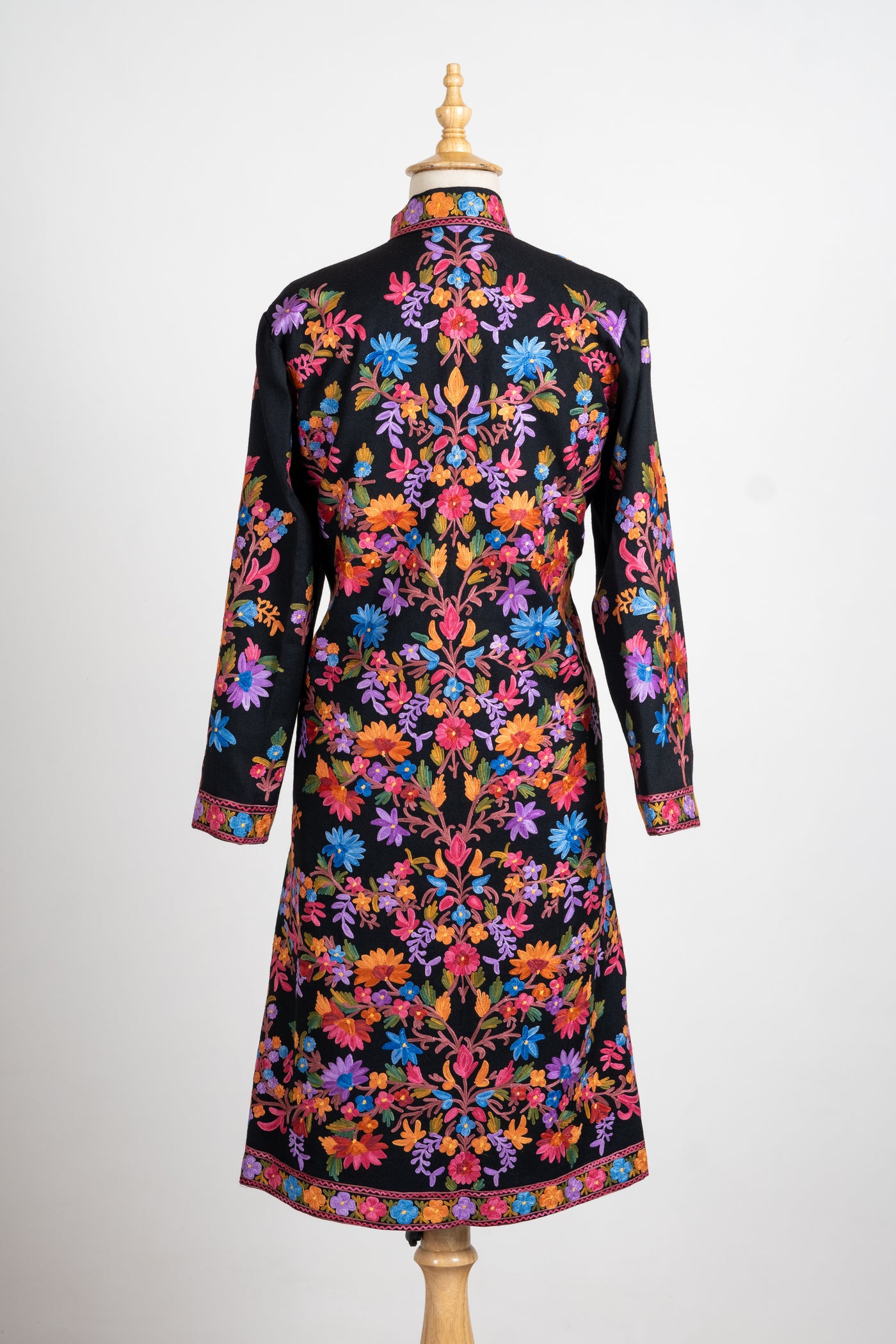 Floral Elegance: Long Aari Embroidered Merino Wool Jacket