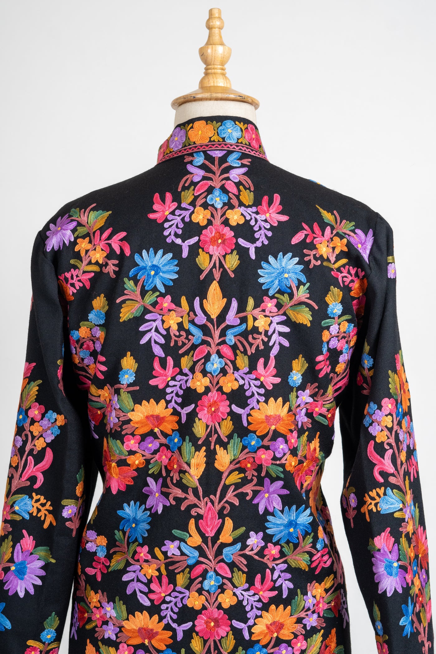 Floral Elegance: Long Aari Embroidered Merino Wool Jacket