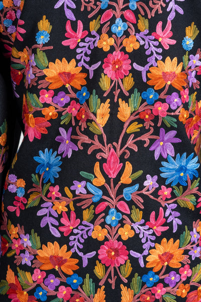 Floral Elegance: Long Aari Embroidered Merino Wool Jacket