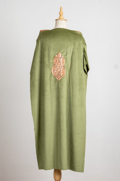 Olive Green Velvet Suit Ensemble - 2 Pcs with Tilla Stole for Effortless Elegance