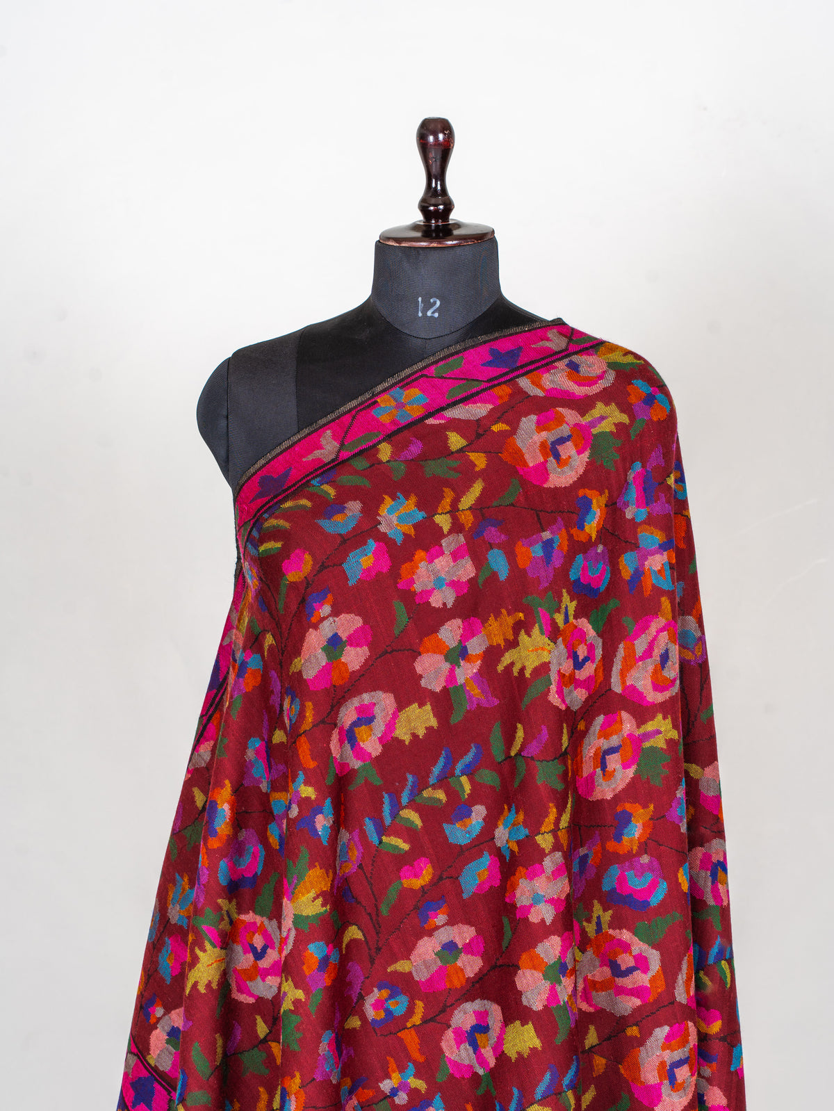 Crimson Bloom Pure Pashmina Hand Woven Kani Shawl