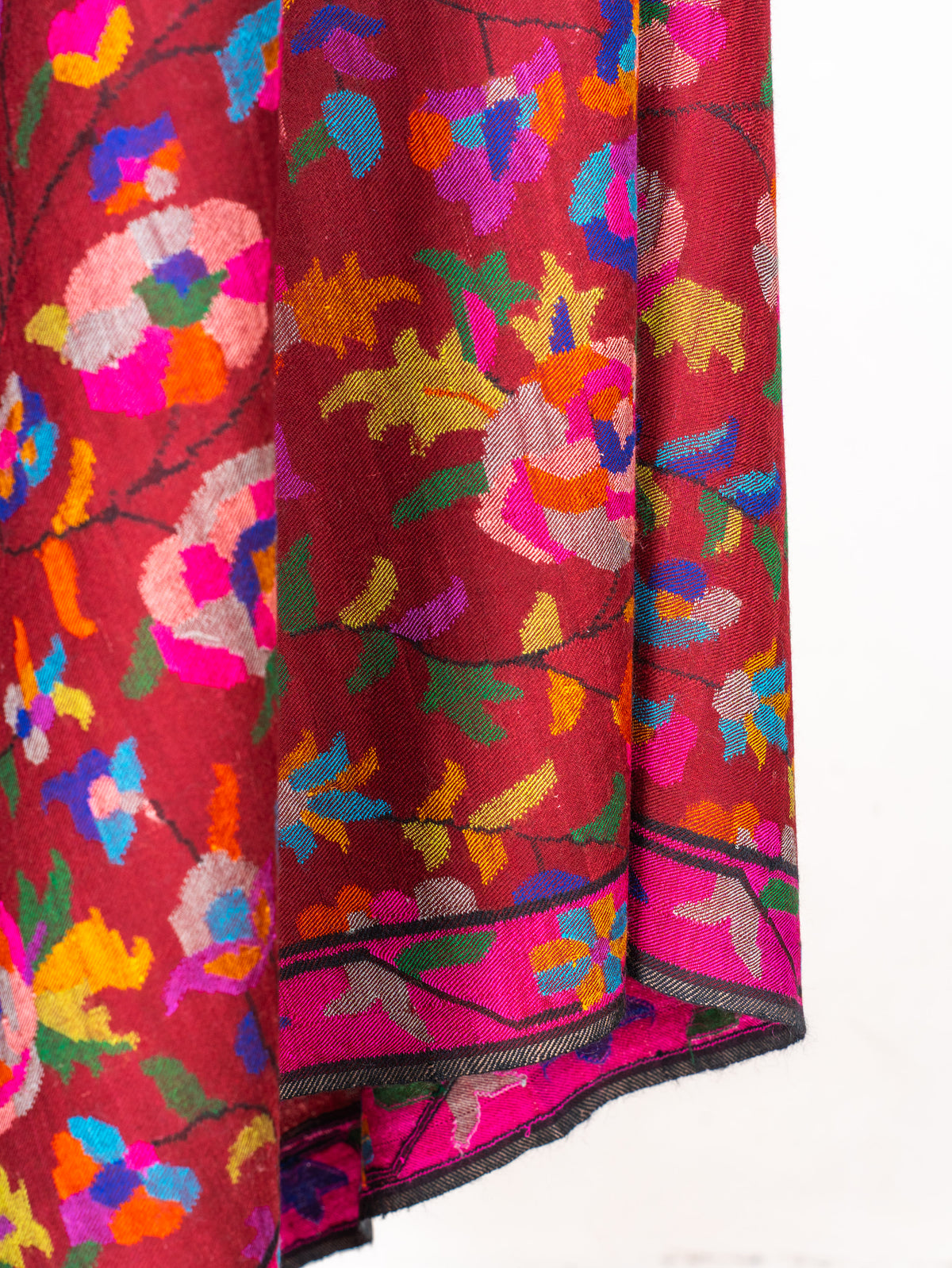 Crimson Bloom Pure Pashmina Hand Woven Kani Shawl