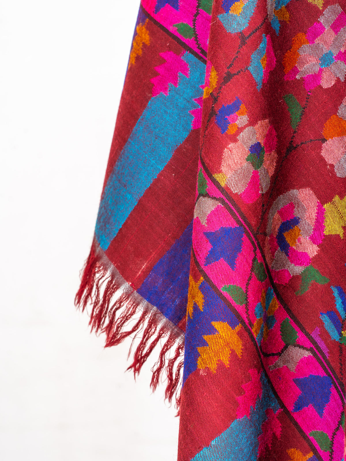 Crimson Bloom Pure Pashmina Hand Woven Kani Shawl