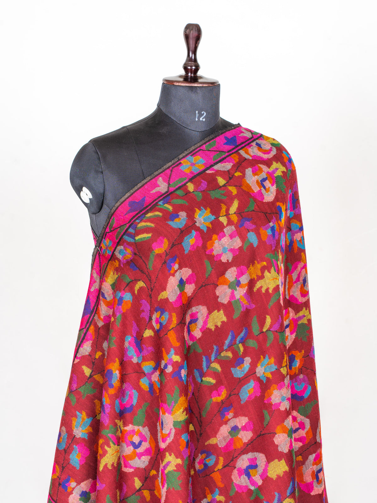 Crimson Bloom Pure Pashmina Hand Woven Kani Shawl