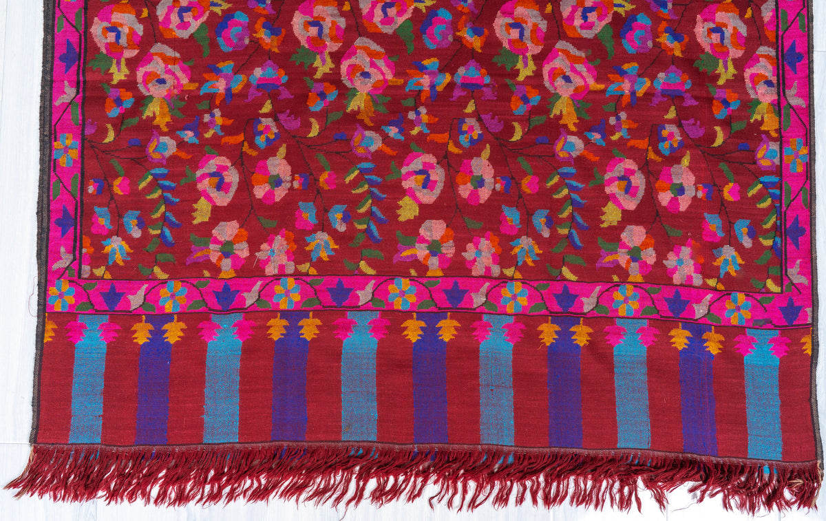 Crimson Bloom Pure Pashmina Hand Woven Kani Shawl