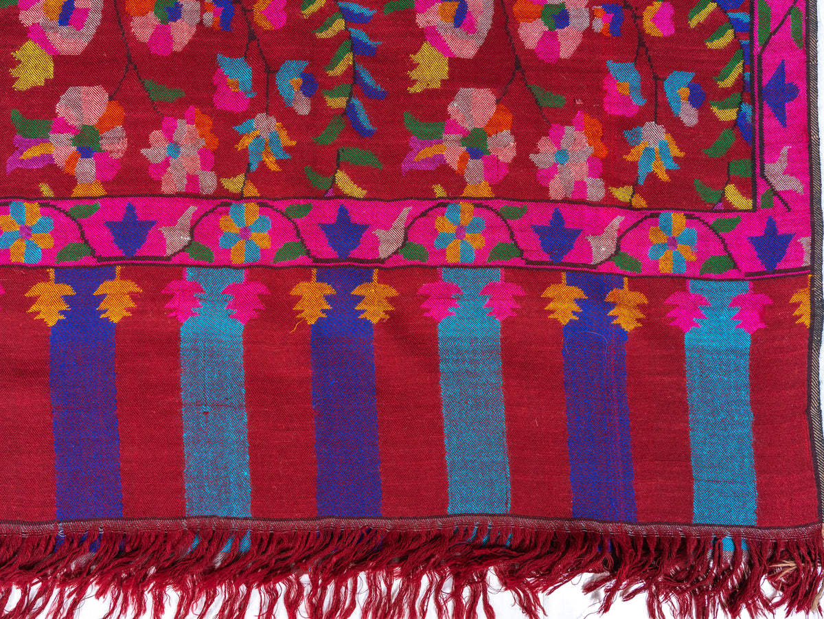 Crimson Bloom Pure Pashmina Hand Woven Kani Shawl