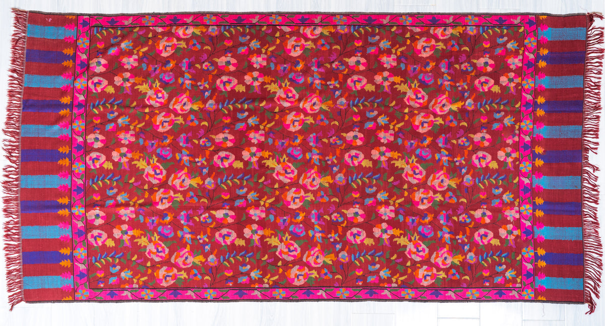 Crimson Bloom Pure Pashmina Hand Woven Kani Shawl