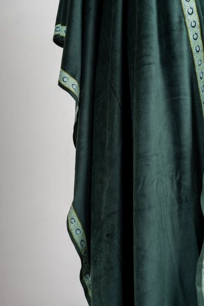 Deep Emerald Velvet suit Set - 3 Pcs with Aari Work Stole and Trouser