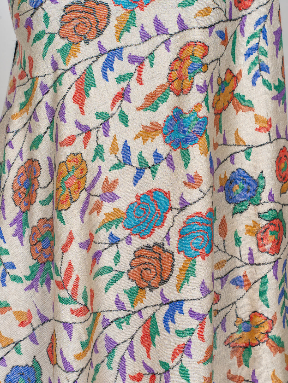Ivory Rose Vine Hand Woven Kani Pure Pashmina Shawl