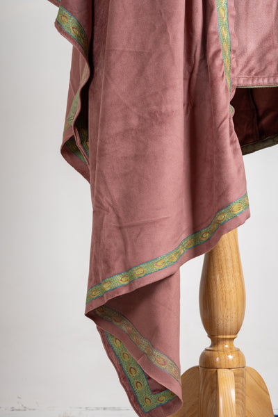 Burnished Copper Velvet Suit- 3 Pcs with Aari Work Stole and Trouser