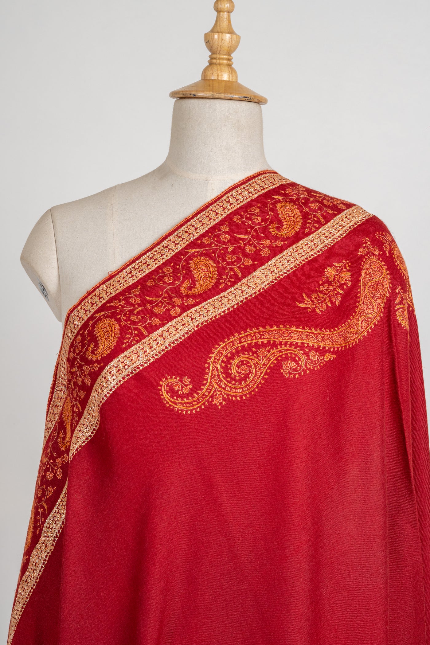 Gulnaar Elegance: Tilla & Hand Embroidered Sozni Fine merino Wool shawl