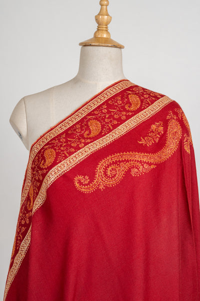 Gulnaar Elegance: Tilla & Hand Embroidered Sozni Fine merino Wool shawl