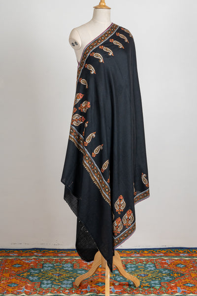 Noor-e-Nazakat: Hand Embroidered Tilla and Sozni Merino Wool Shawl