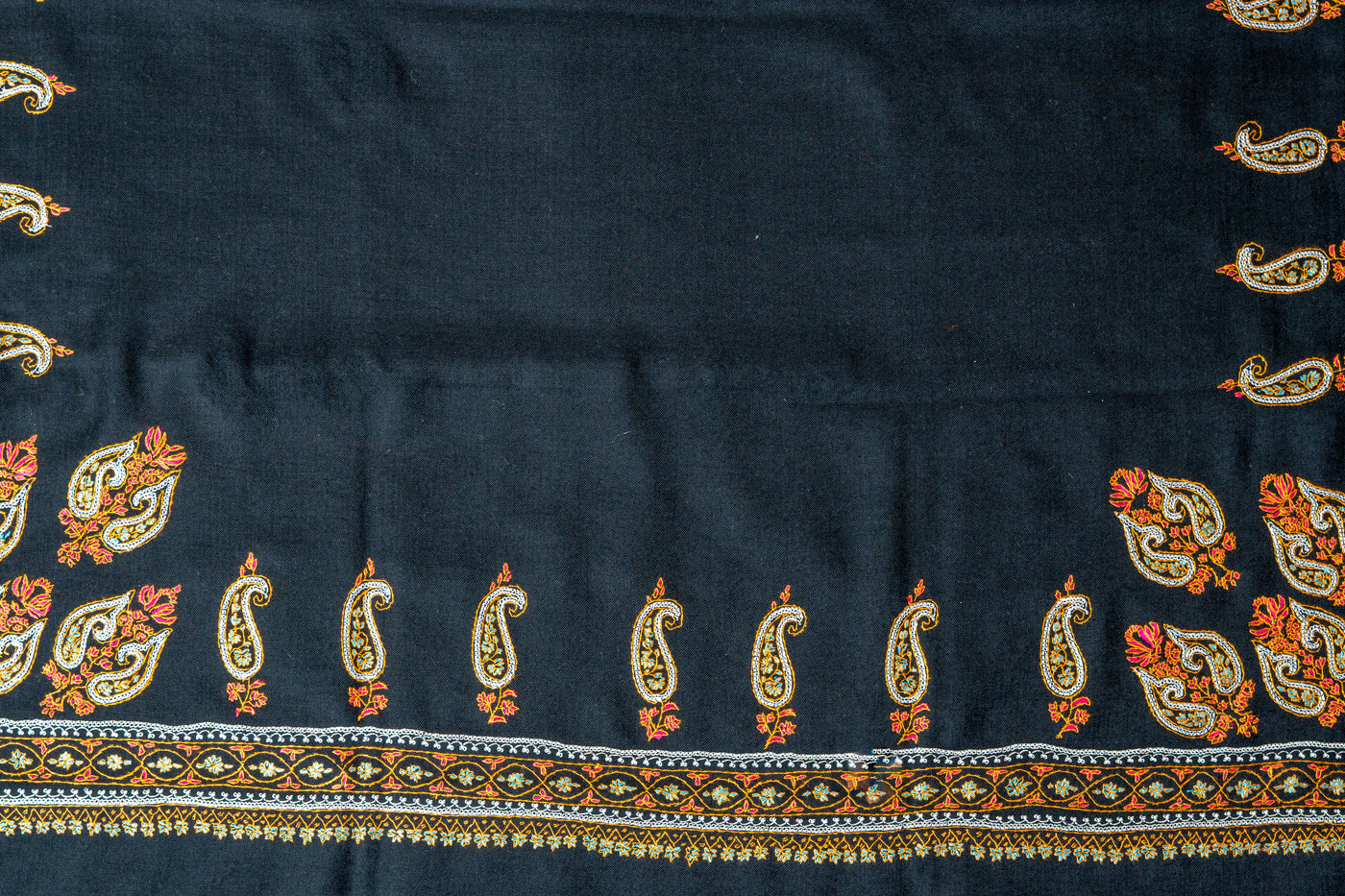 Noor-e-Nazakat: Hand Embroidered Tilla and Sozni Merino Wool Shawl