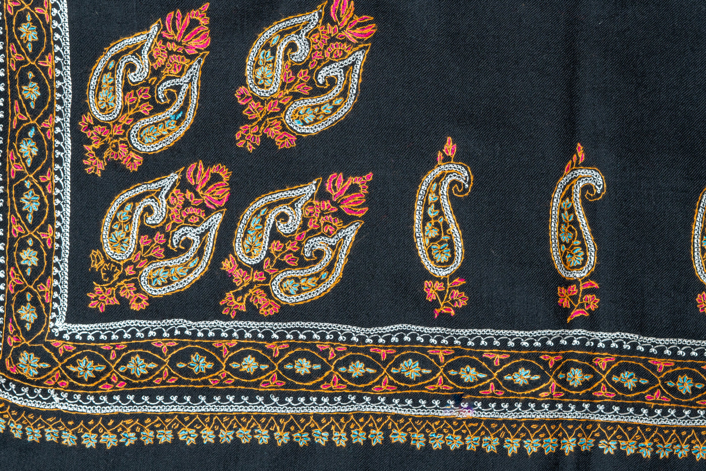 Noor-e-Nazakat: Hand Embroidered Tilla and Sozni Merino Wool Shawl