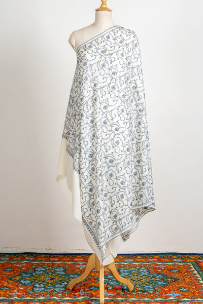 Ivory Dream Hand-Embroidered Sozni Shawl