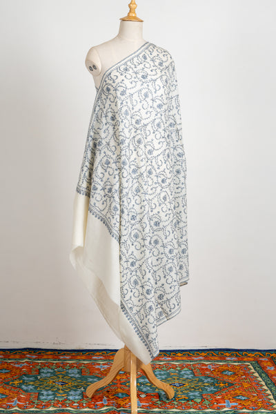 Ivory Dream Hand-Embroidered Sozni Shawl