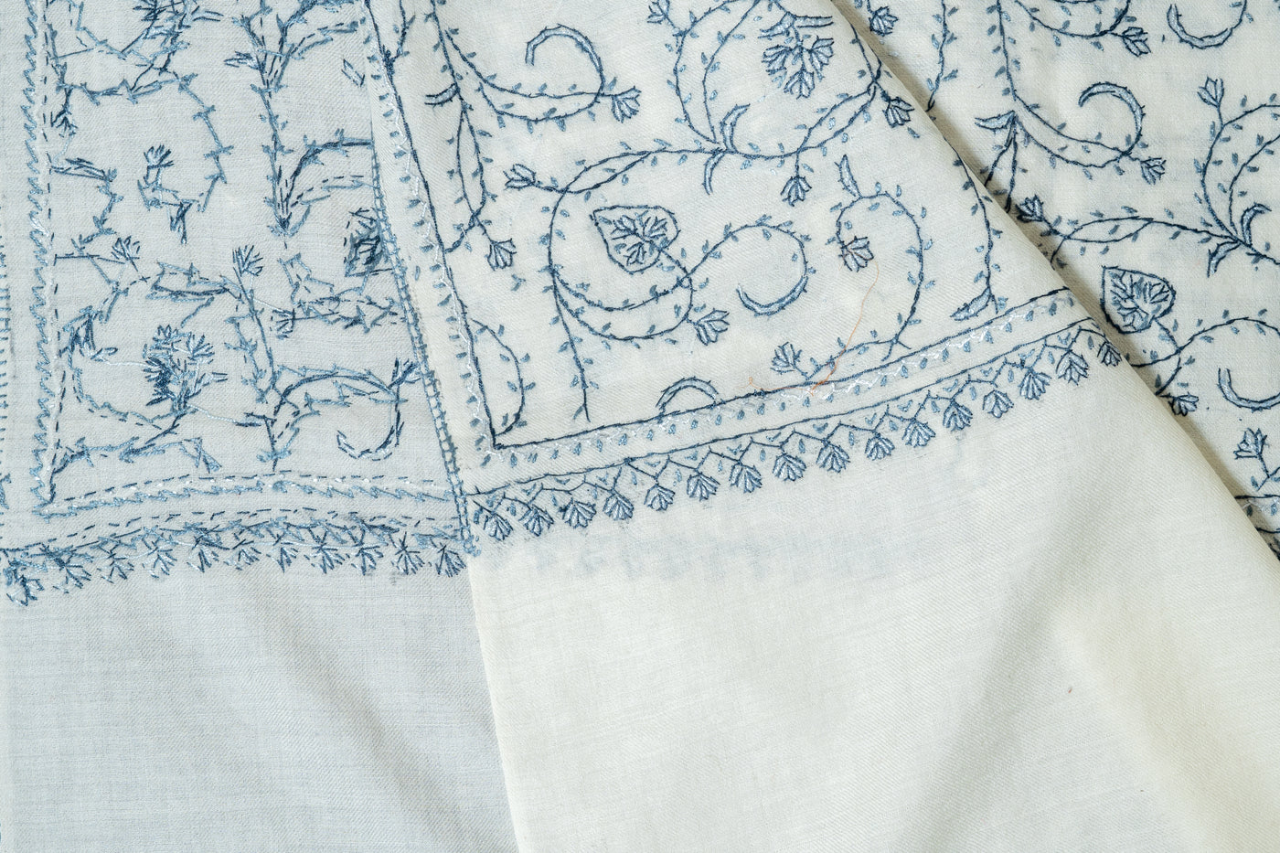 Ivory Dream Hand-Embroidered Sozni Shawl