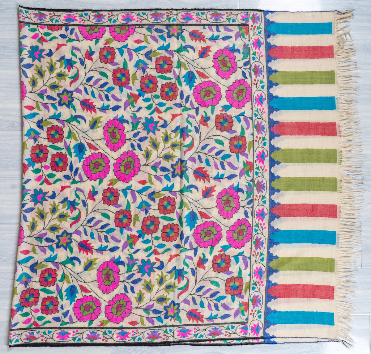 Blossom Trail Pure Pashmina Hand Woven Kani Shawl