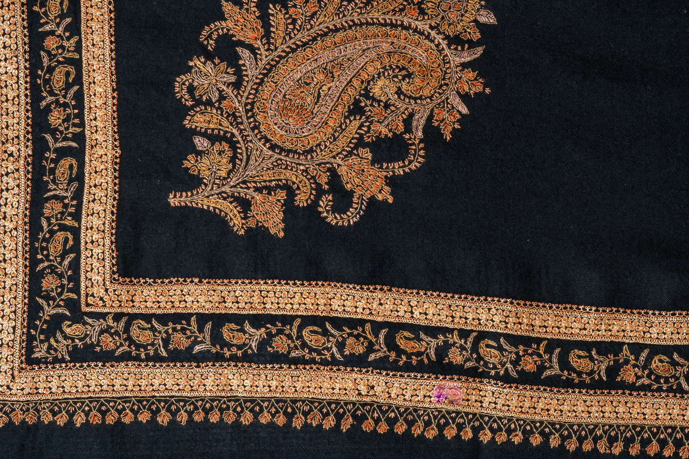 Noor-e-Shaam Fine Merino Wool Hand-Embroidered Sozni Shawl