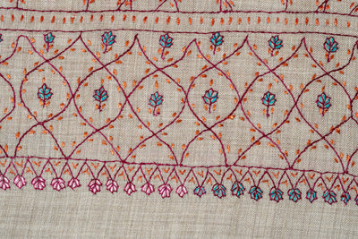 Arzoo Beige: Sozni Hand Embroidered merino wool Shawl