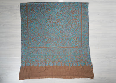 2.5 Yards | Neelab-e-Zamindar — Sozni Jamawar Shawl in Beige with Azure Embroidery