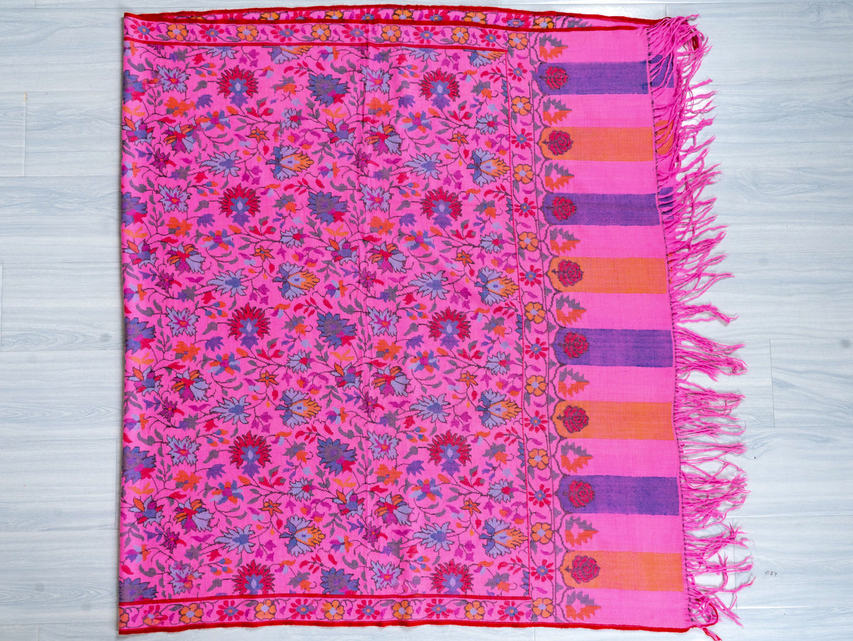 Fuchsia Garden Pure Pashmina Hand Woven Kani Shawl