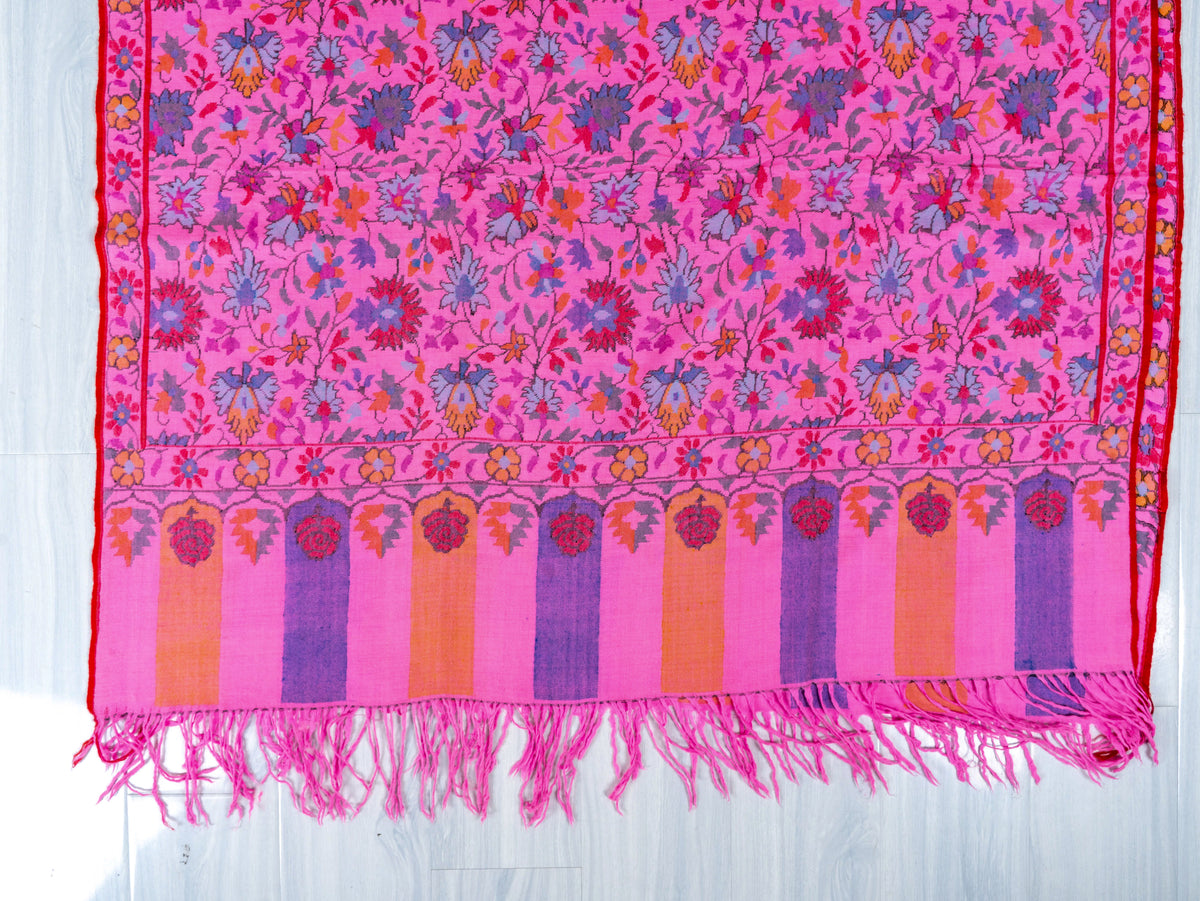 Fuchsia Garden Pure Pashmina Hand Woven Kani Shawl