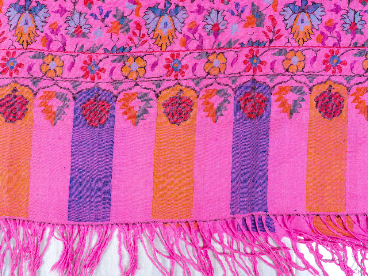 Fuchsia Garden Pure Pashmina Hand Woven Kani Shawl