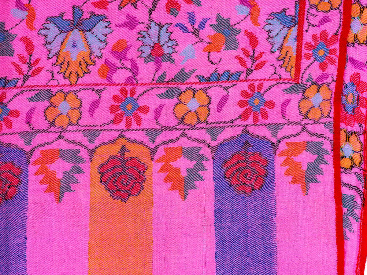 Fuchsia Garden Pure Pashmina Hand Woven Kani Shawl