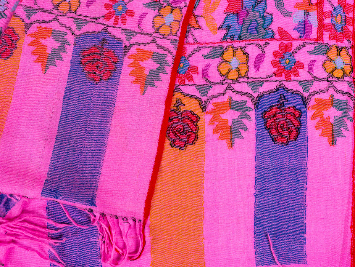 Fuchsia Garden Pure Pashmina Hand Woven Kani Shawl