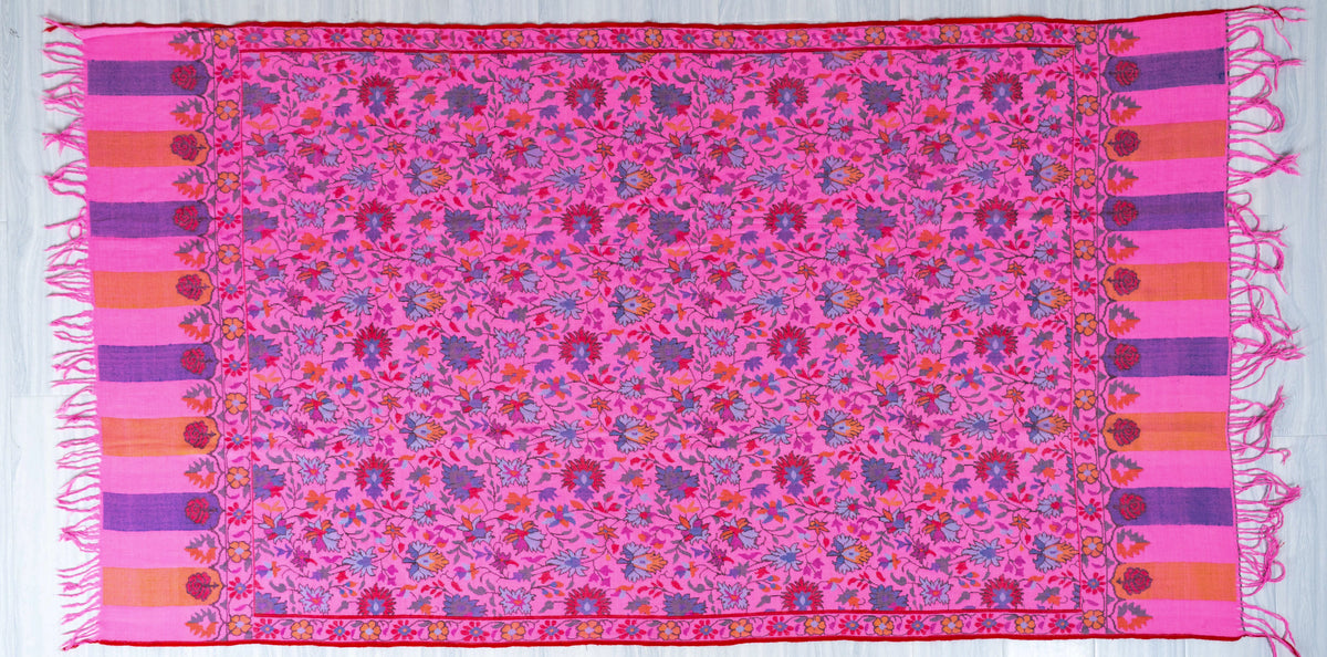 Fuchsia Garden Pure Pashmina Hand Woven Kani Shawl