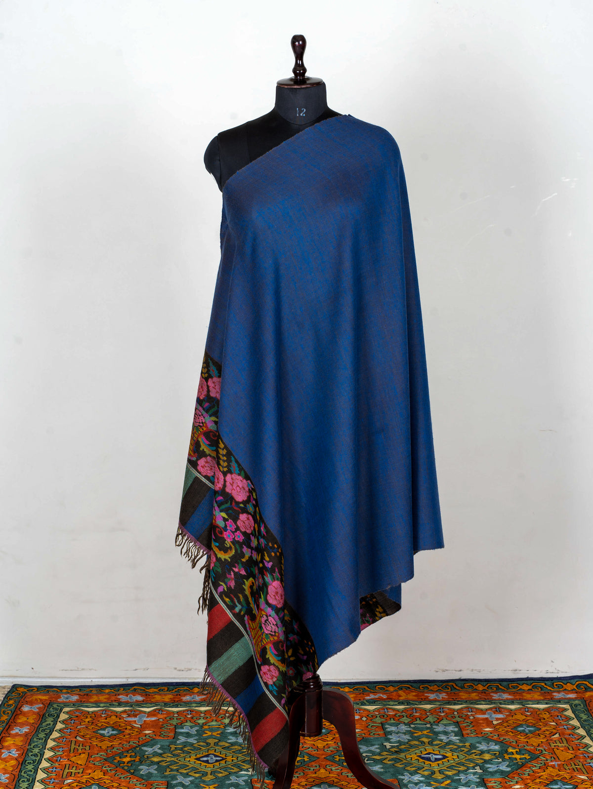 Cobalt Contrast Pure Pashmina Hand Woven Kani Shawl
