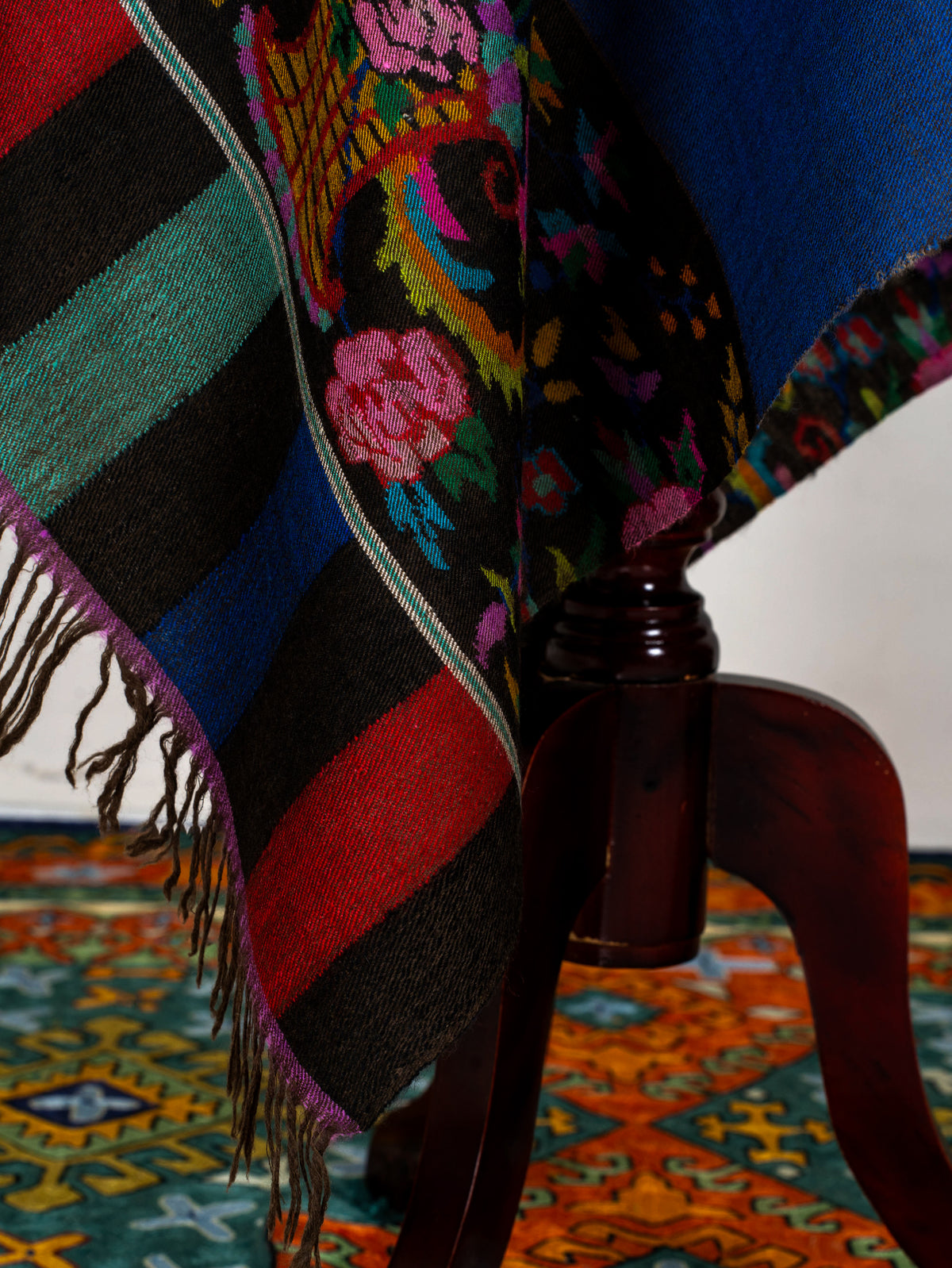 Cobalt Contrast Pure Pashmina Hand Woven Kani Shawl