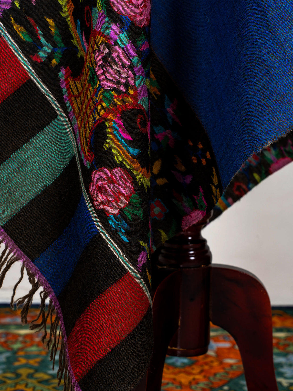 Cobalt Contrast Pure Pashmina Hand Woven Kani Shawl