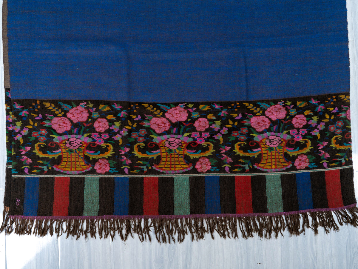 Cobalt Contrast Pure Pashmina Hand Woven Kani Shawl