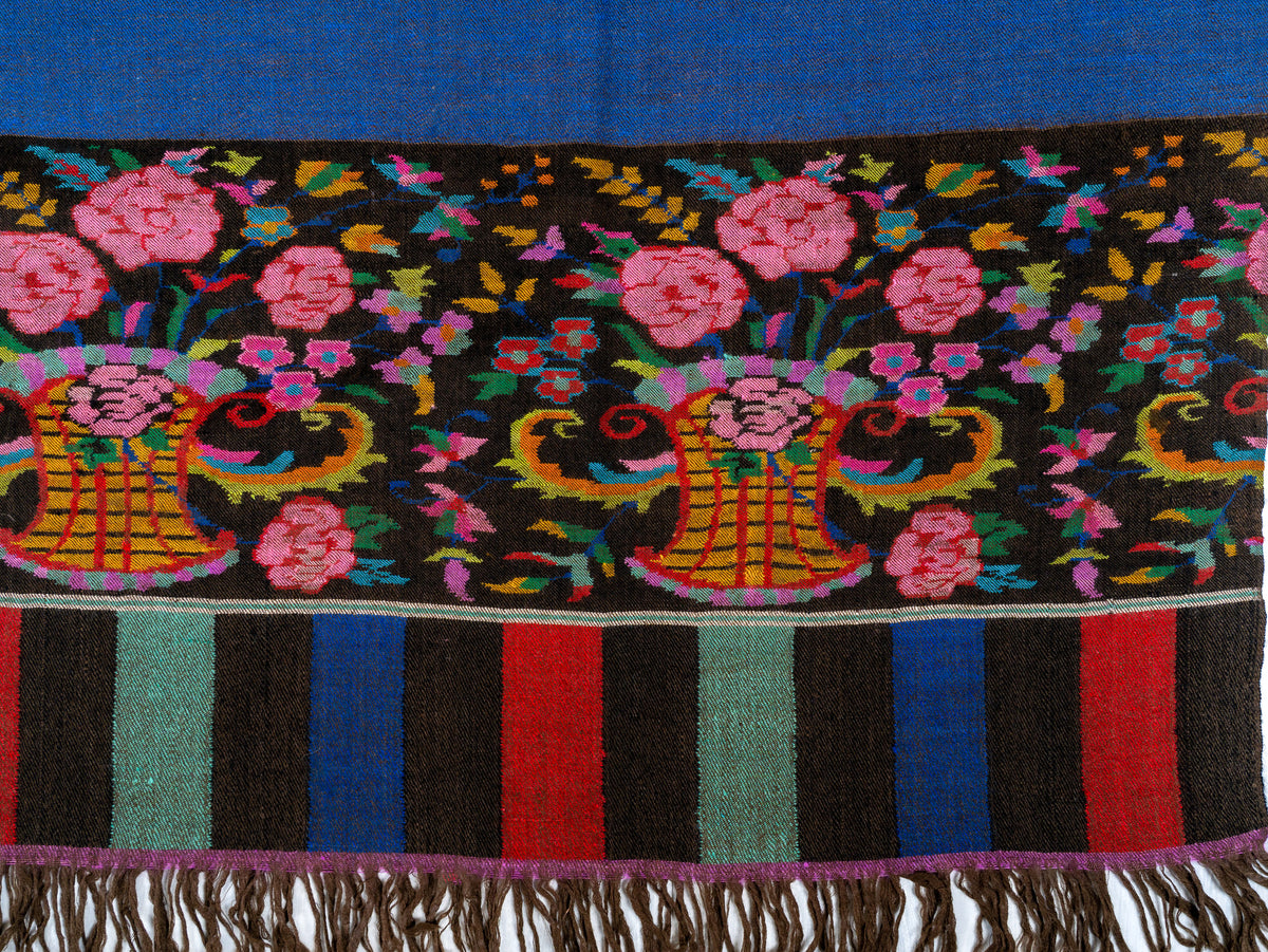 Cobalt Contrast Pure Pashmina Hand Woven Kani Shawl