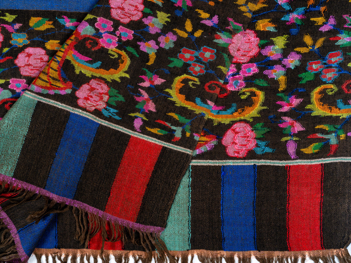 Cobalt Contrast Pure Pashmina Hand Woven Kani Shawl
