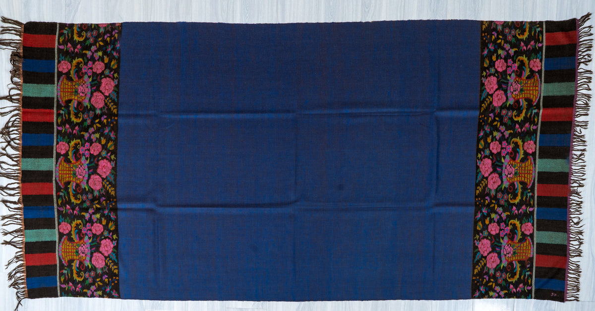 Cobalt Contrast Pure Pashmina Hand Woven Kani Shawl