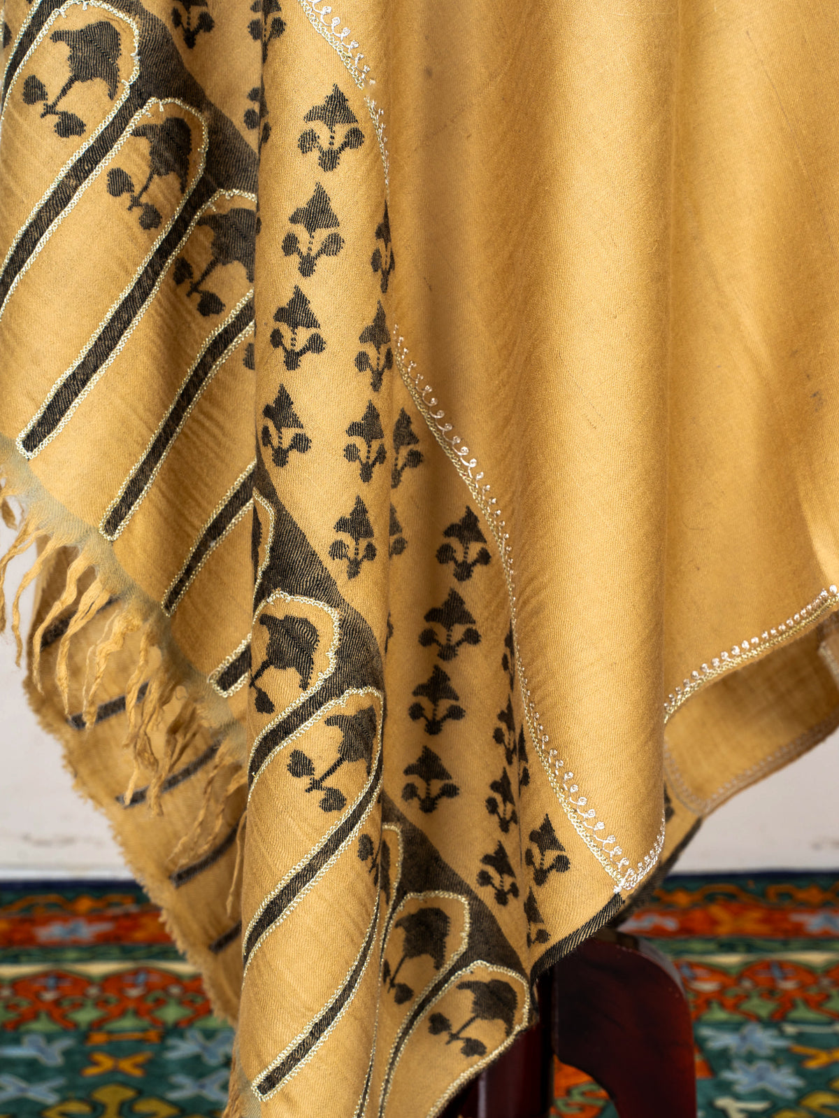 Saffron Script Pure Pashmina Hand Woven Kani Shawl