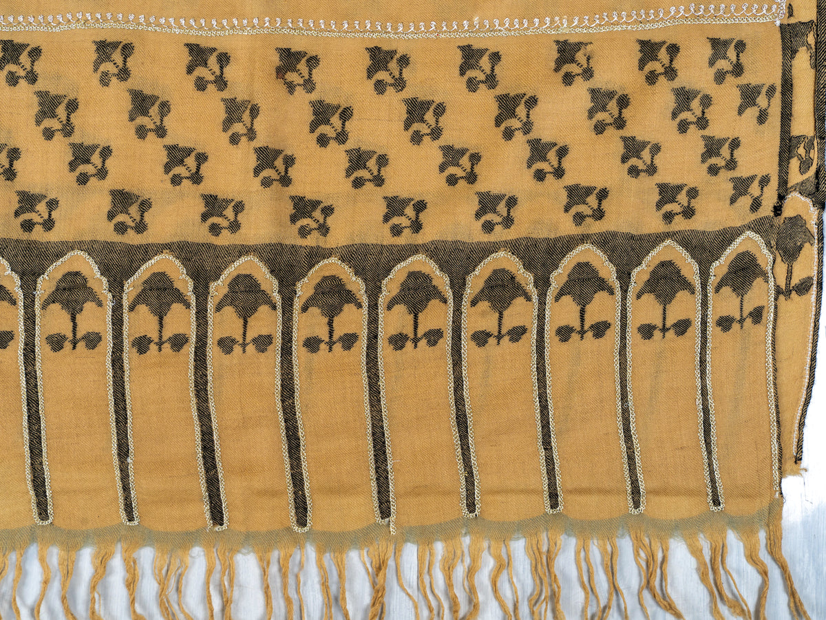 Saffron Script Pure Pashmina Hand Woven Kani Shawl