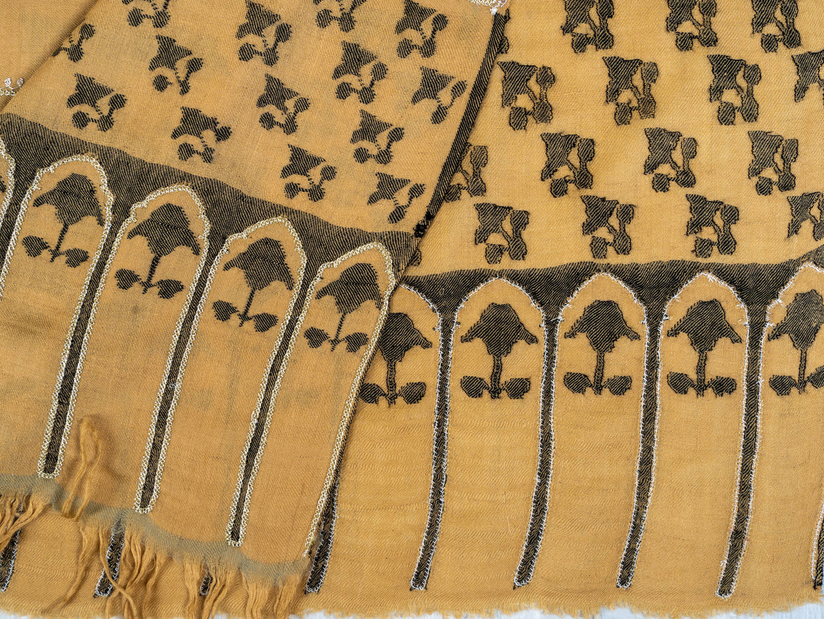 Saffron Script Pure Pashmina Hand Woven Kani Shawl