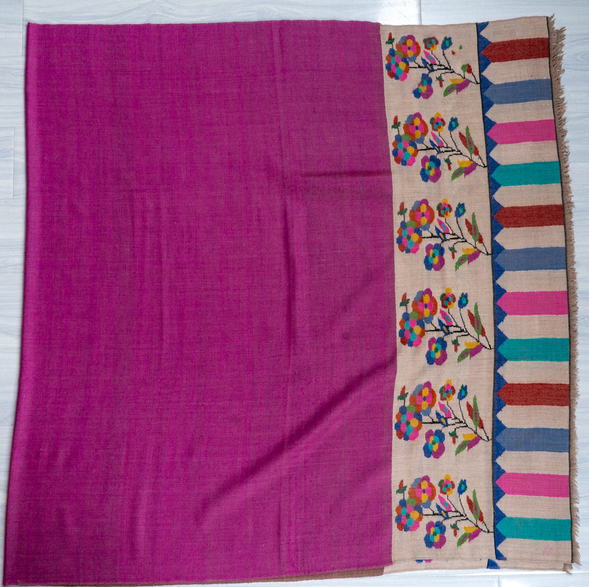 Magenta Whisper Pure Pashmina Hand Woven Kani Shawl