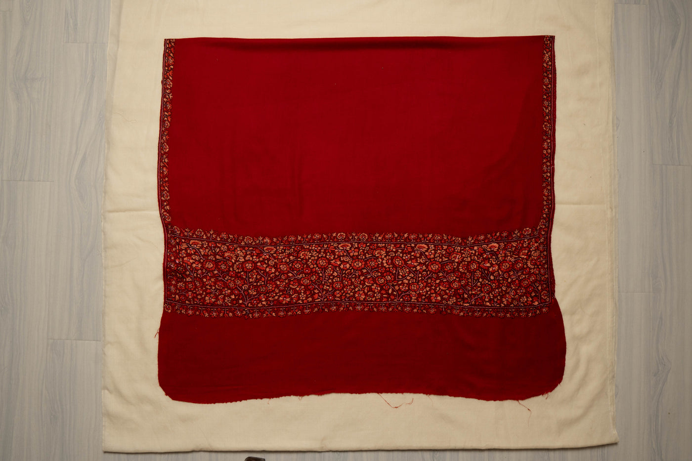 Laal-e-Bahar – Sozni Hand-Embroidered Merino Wool Shawl