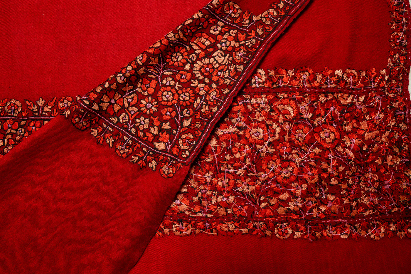 Laal-e-Bahar – Sozni Hand-Embroidered Merino Wool Shawl