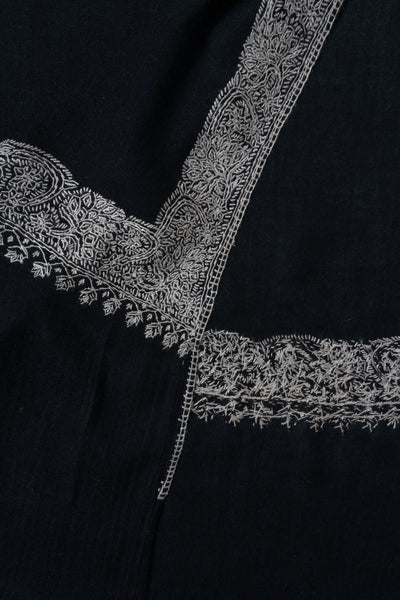 2.5 Yards | Siyah Hasrat — Sozni Hand-Embroidered Shawl in Midnight Black