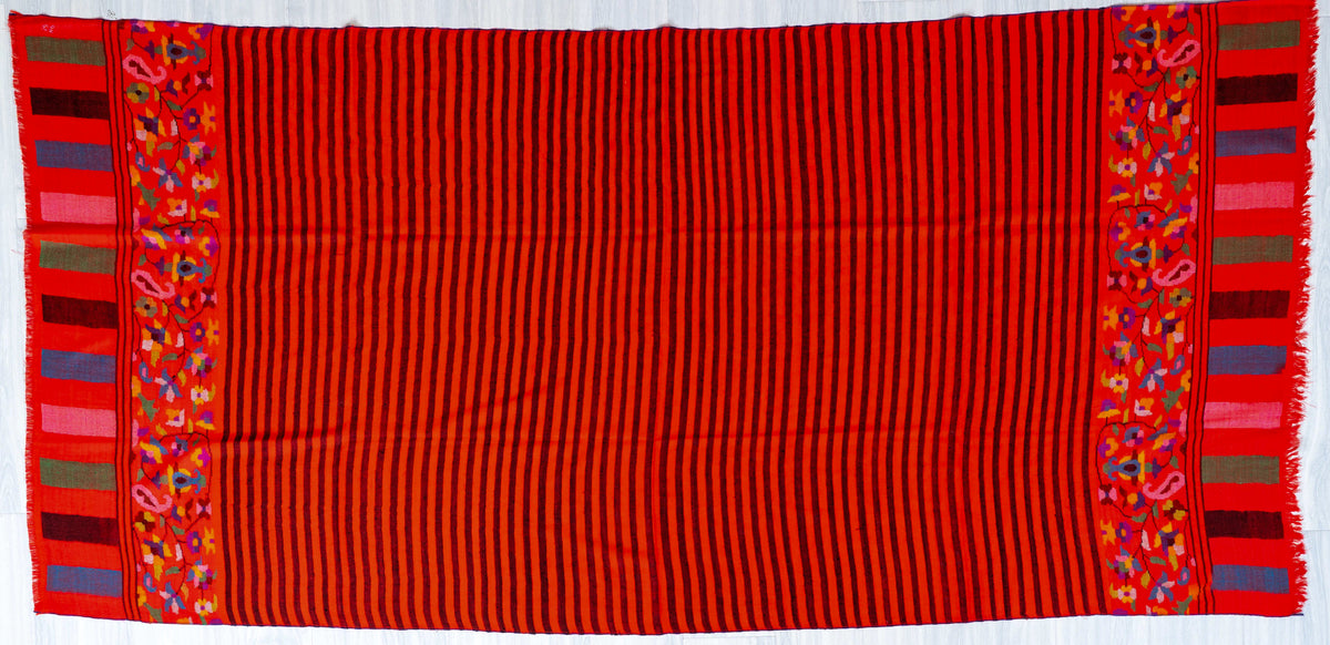 Scarlet Lines Hand Woven Kani Pure Pashmina Shawl