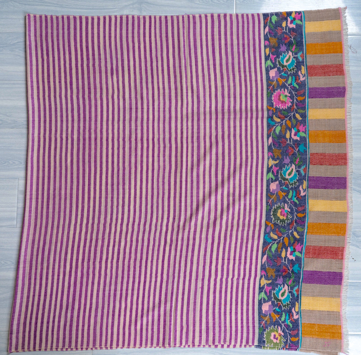 Lavender Stripe Pure Pashmina Hand Woven Kani Shawl