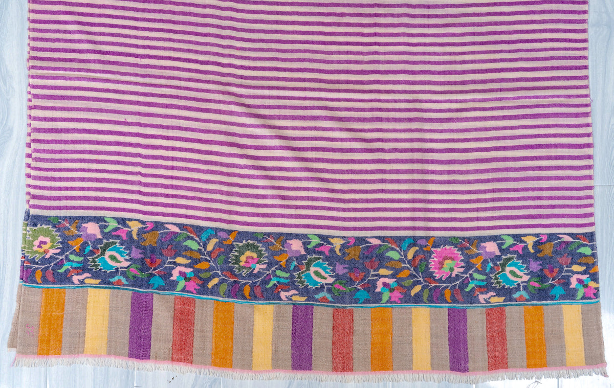 Lavender Stripe Pure Pashmina Hand Woven Kani Shawl