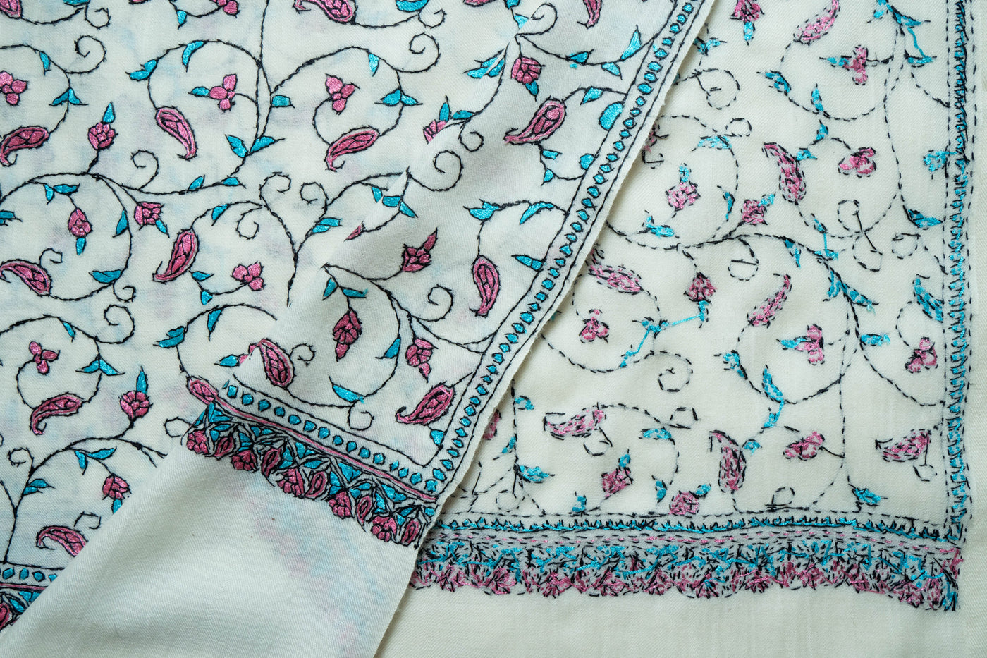 Noor-e-Chashm – Merino Wool Shawl with Hand-Embroidered Sozni Elegance